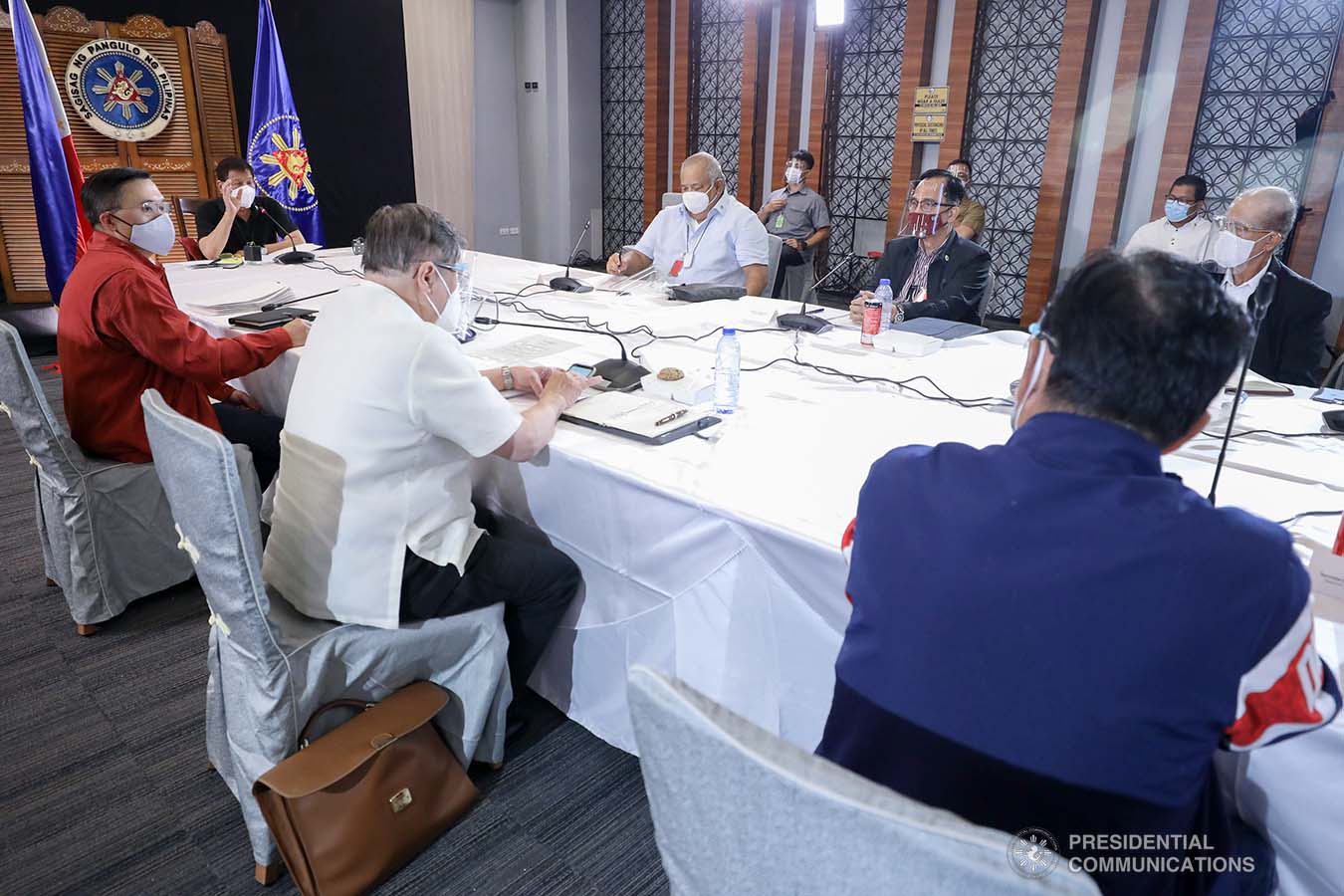 President Rodrigo Roa Duterte holds a meeting with the Inter-Agency Task Force on the Emerging Infectious Diseases (IATF-EID) core members at the Matina Enclaves in Davao City on August 24, 2020. SIMEON CELI JR./PRESIDENTIAL PHOTO