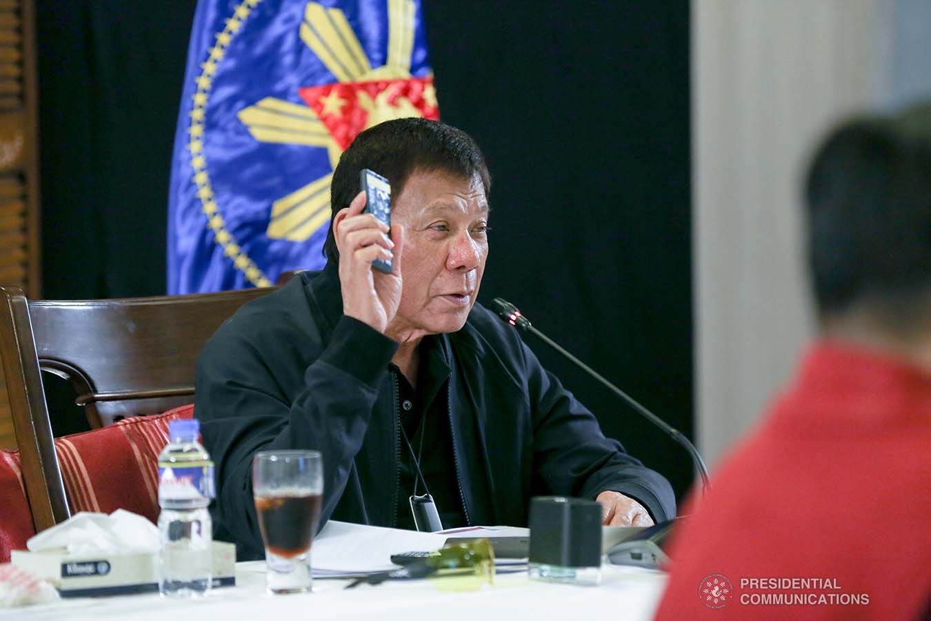 President Rodrigo Roa Duterte talks to the people after holding a meeting with the Inter-Agency Task Force on the Emerging Infectious Diseases (IATF-EID) core members at the Matina Enclaves in Davao City on August 24, 2020. SIMEON CELI JR./PRESIDENTIAL PHOTO