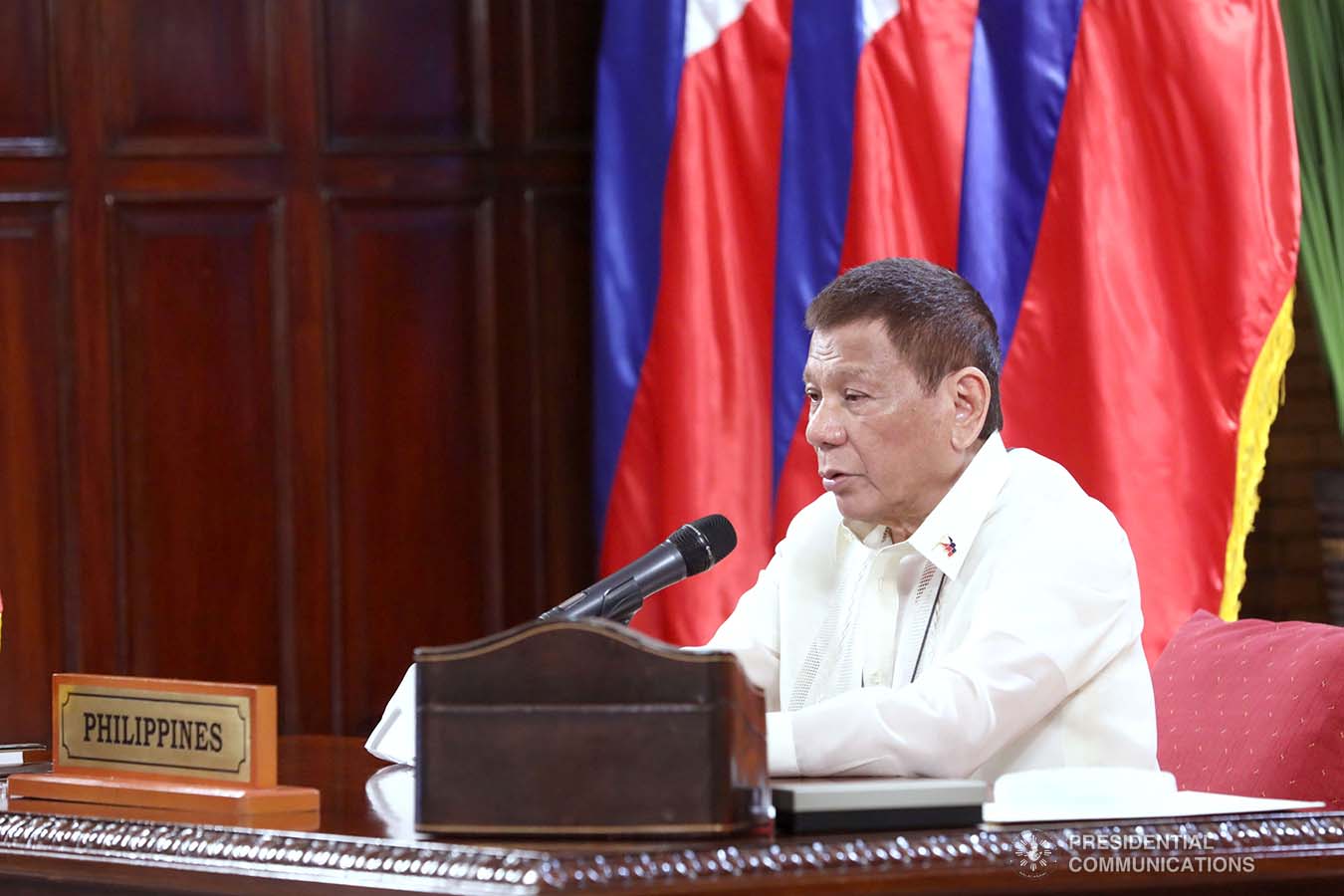 President Rodrigo Roa Duterte delivers his remarks as he joins several world leaders, representatives from the United Nations (UN) and international organizations during the Aqaba Process Virtual Meeting on Coronavirus Disease 2019 (COVID-19) Response hosted by the Hashemite Kingdom of Jordan via video conference at the Malago Clubhouse in Malacañang on September 2, 2020. TOTO LOZANO/PRESIDENTIAL PHOTOS
