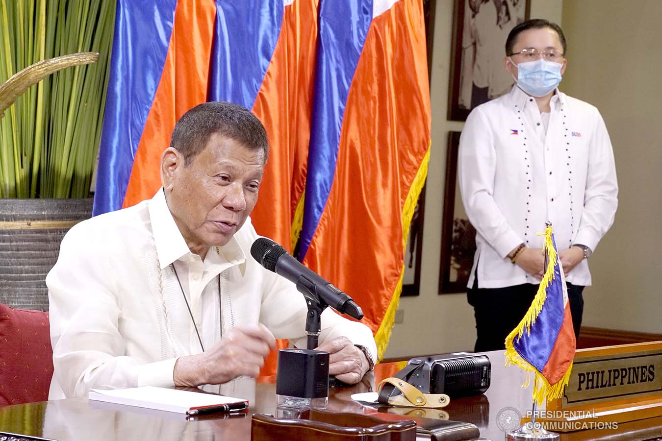 President Rodrigo Roa Duterte delivers his remarks as he joins several world leaders, representatives from the United Nations (UN) and international organizations during the Aqaba Process Virtual Meeting on Coronavirus Disease 2019 (COVID-19) Response hosted by the Hashemite Kingdom of Jordan via video conference  at the Malago Clubhouse in Malacañang on September 2, 2020.  KING RODRIGUEZ/PRESIDENTIAL PHOTOS
