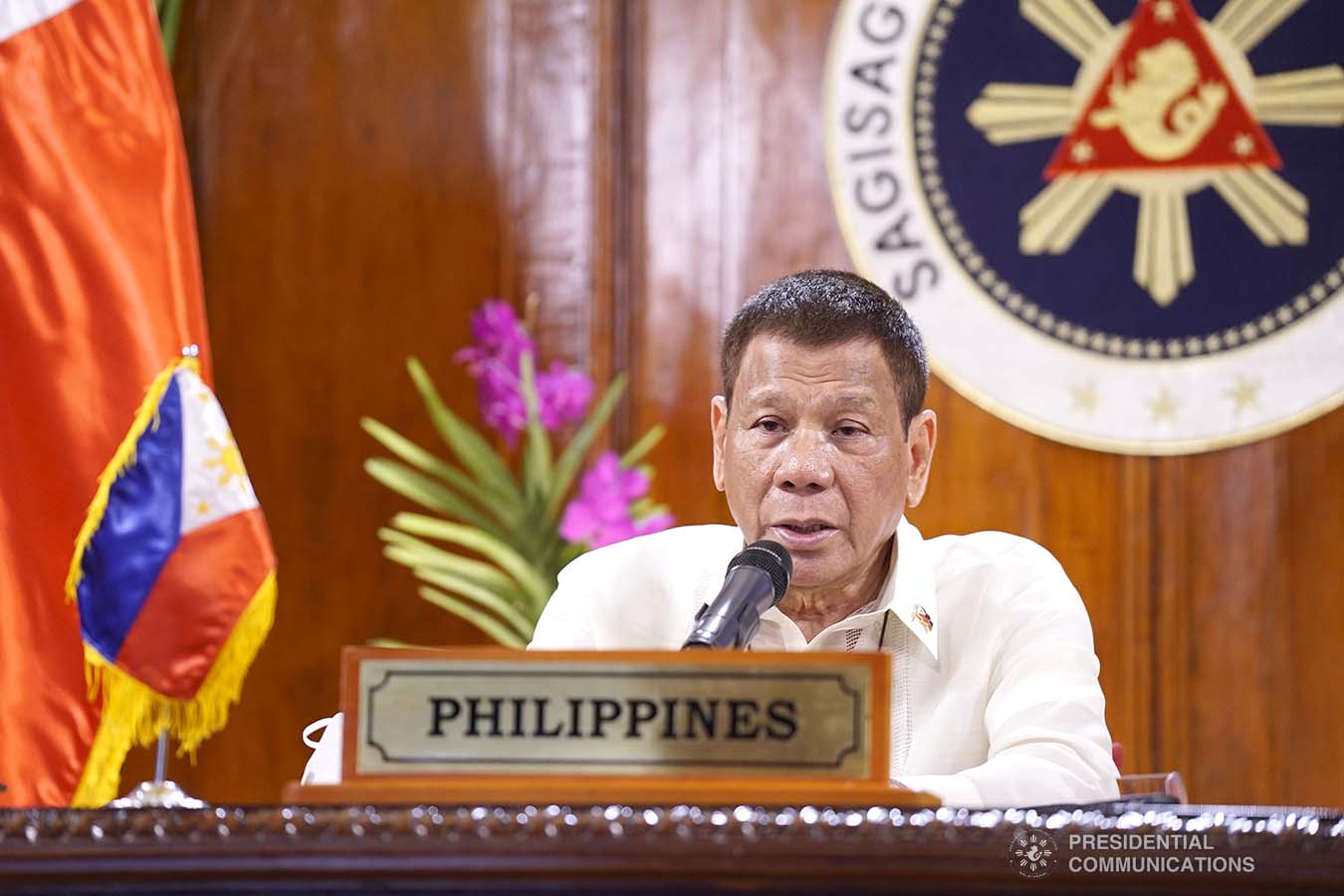 President Rodrigo Roa Duterte delivers his remarks as he joins several world leaders, representatives from the United Nations (UN) and international organizations during the Aqaba Process Virtual Meeting on Coronavirus Disease 2019 (COVID-19) Response hosted by the Hashemite Kingdom of Jordan via video conference at the Malago Clubhouse in Malacañang on September 2, 2020. KING RODRIGUEZ/PRESIDENTIAL PHOTOS