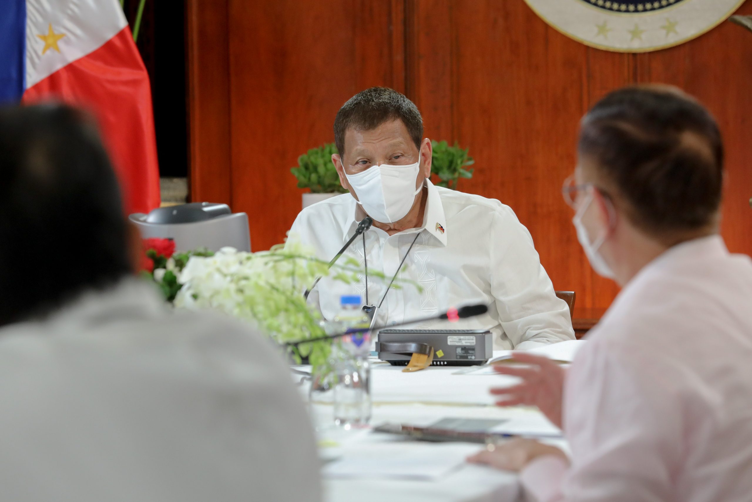 President Rodrigo Roa Duterte presides over a meeting with the Inter-Agency Task Force on the Emerging Infectious Diseases (IATF-EID) core members prior to his talk to the people at the Malacañang Golf (Malago) Clubhouse in Malacañang Park, Manila on October 14, 2020. ROBINSON NIÑAL/ PRESIDENTIAL PHOTO