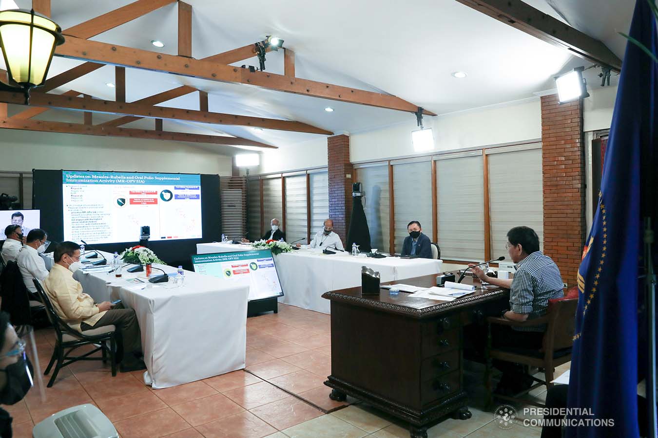 President Rodrigo Roa Duterte presides over a meeting with the Inter-Agency Task Force on the Emerging Infectious Diseases (IATF-EID) core members prior to his talk to the people at the Malacañang Golf (Malago) Clubhouse in Malacañang Park, Manila on February 24, 2021. KARL ALONZO/ PRESIDENTIAL PHOTO