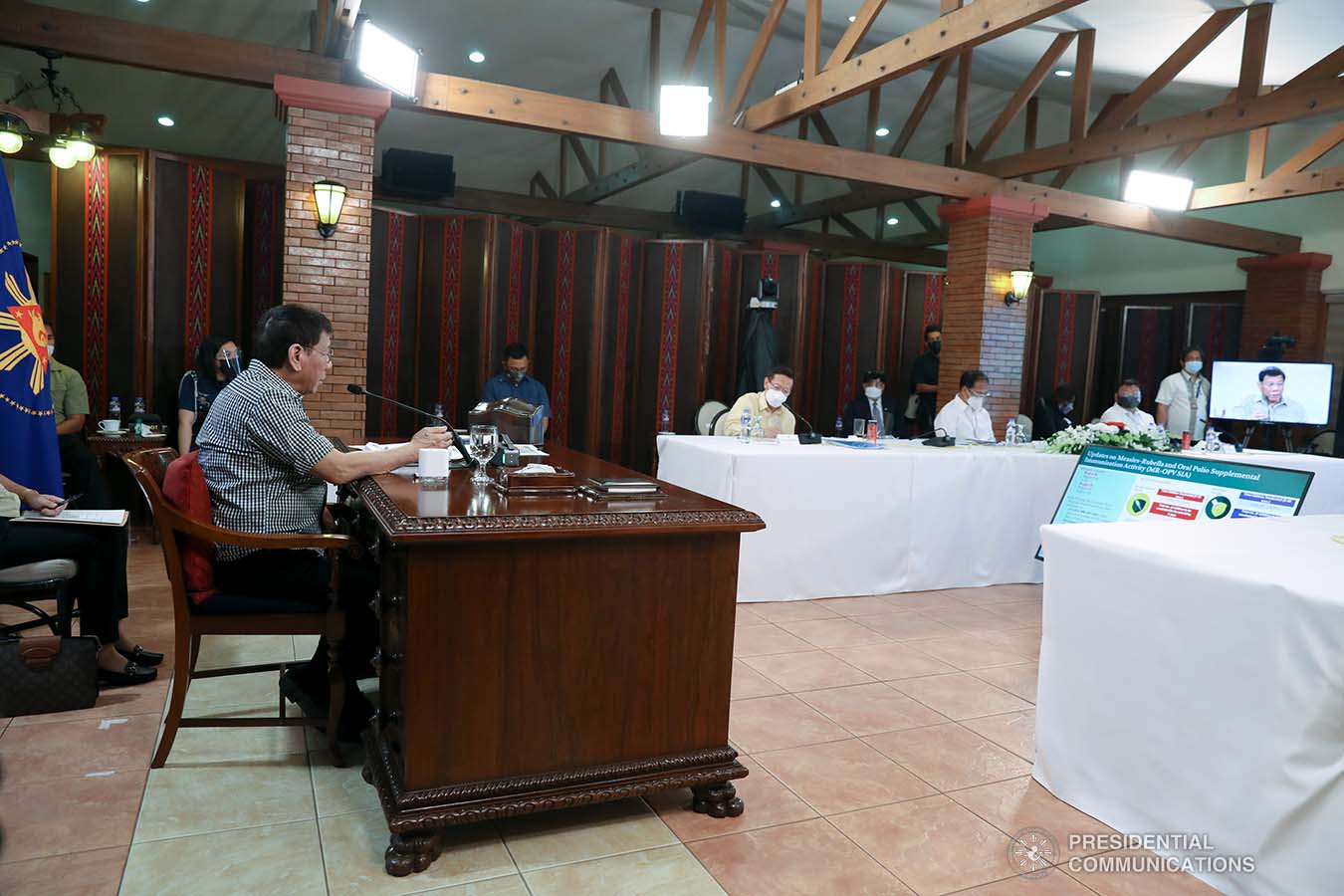 President Rodrigo Roa Duterte presides over a meeting with the Inter-Agency Task Force on the Emerging Infectious Diseases (IATF-EID) core members prior to his talk to the people at the Malacañang Golf (Malago) Clubhouse in Malacañang Park, Manila on February 24, 2021. KARL ALONZO/ PRESIDENTIAL PHOTO