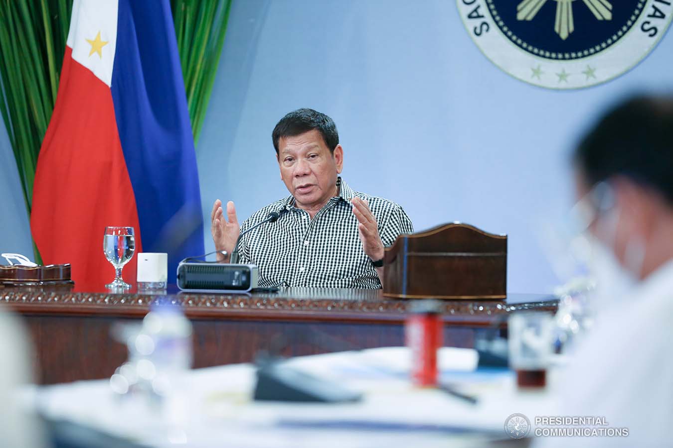 President Rodrigo Roa Duterte talks to the people after holding a meeting with the Inter-Agency Task Force on the Emerging Infectious Diseases (IATF-EID) core members at the Malacañang Golf (Malago) Clubhouse in Malacañang Park, Manila on February 24, 2021.  KARL ALONZO/ PRESIDENTIAL PHOTO