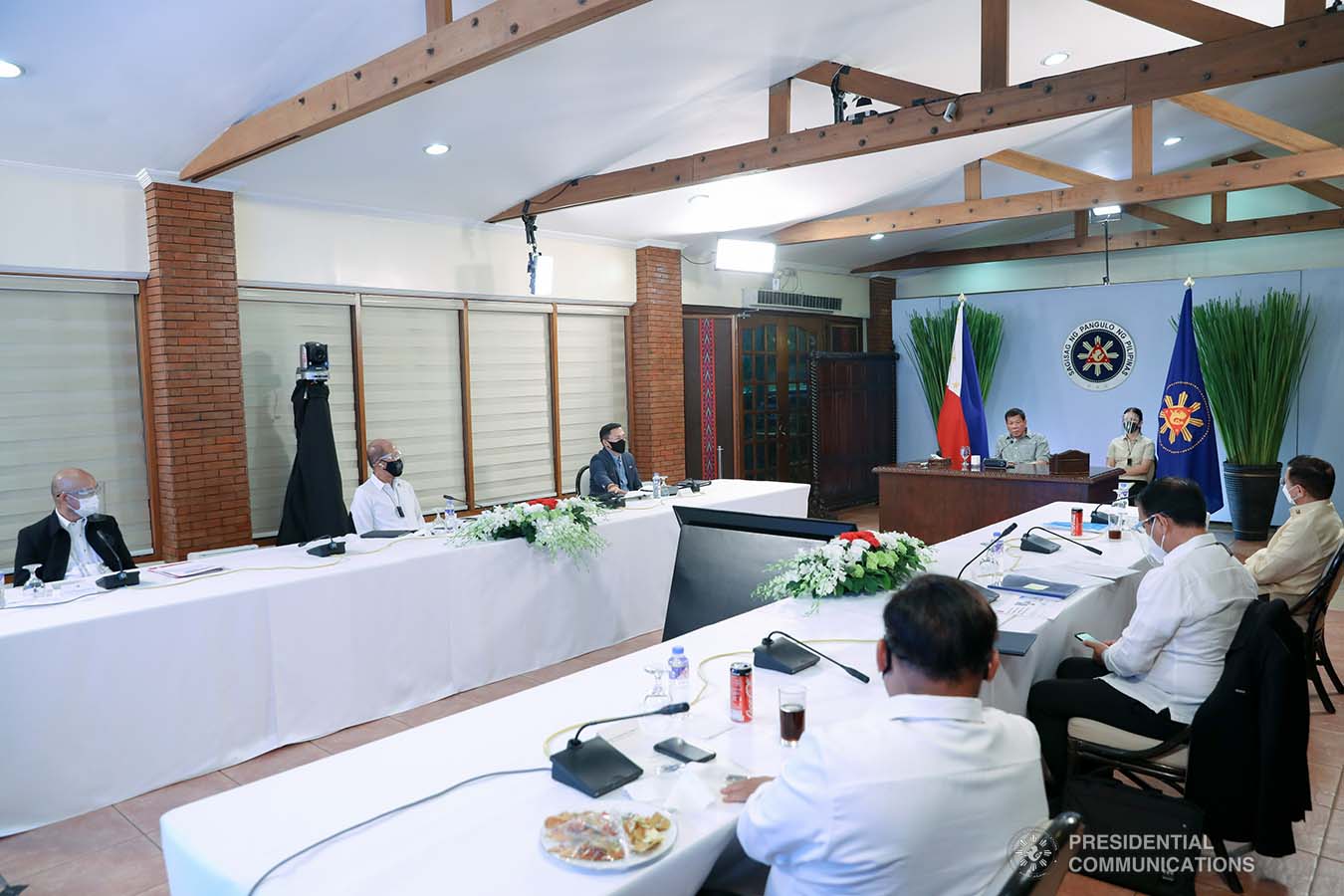 President Rodrigo Roa Duterte presides over a meeting with the Inter-Agency Task Force on the Emerging Infectious Diseases (IATF-EID) core members prior to his talk to the people at the Malacañang Golf (Malago) Clubhouse in Malacañang Park, Manila on February 24, 2021. KARL ALONZO/ PRESIDENTIAL PHOTO