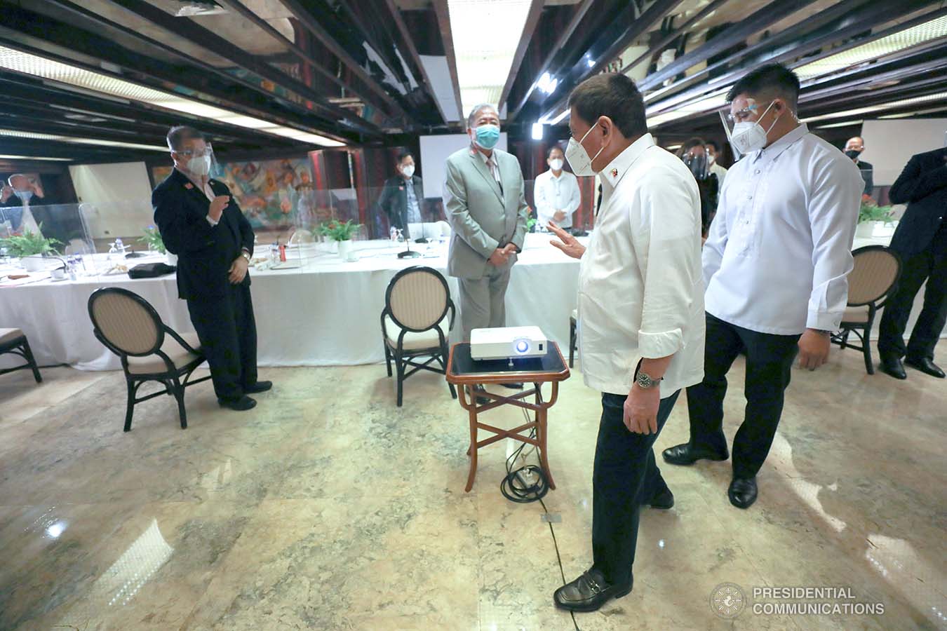 President Rodrigo Roa Duterte is greeted upon his arrival at the Malacañan Palace to attend the 51st Cabinet Meeting on February 3, 2021. SIMEON CELI/ PRESIDENTIAL PHOTO