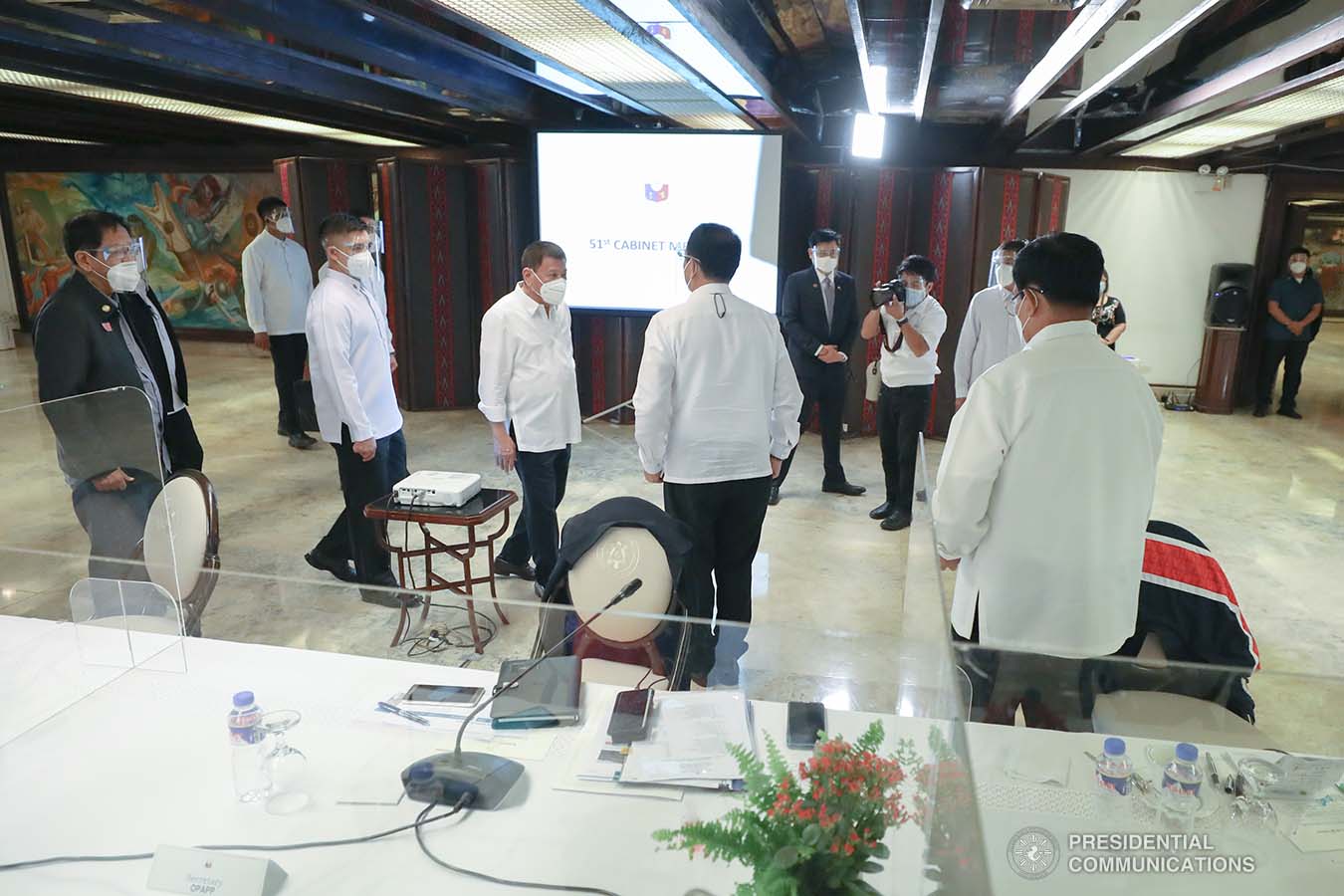 President Rodrigo Roa Duterte is greeted upon his arrival at the Malacañan Palace to attend the 51st Cabinet Meeting on February 3, 2021. SIMEON CELI/ PRESIDENTIAL PHOTO