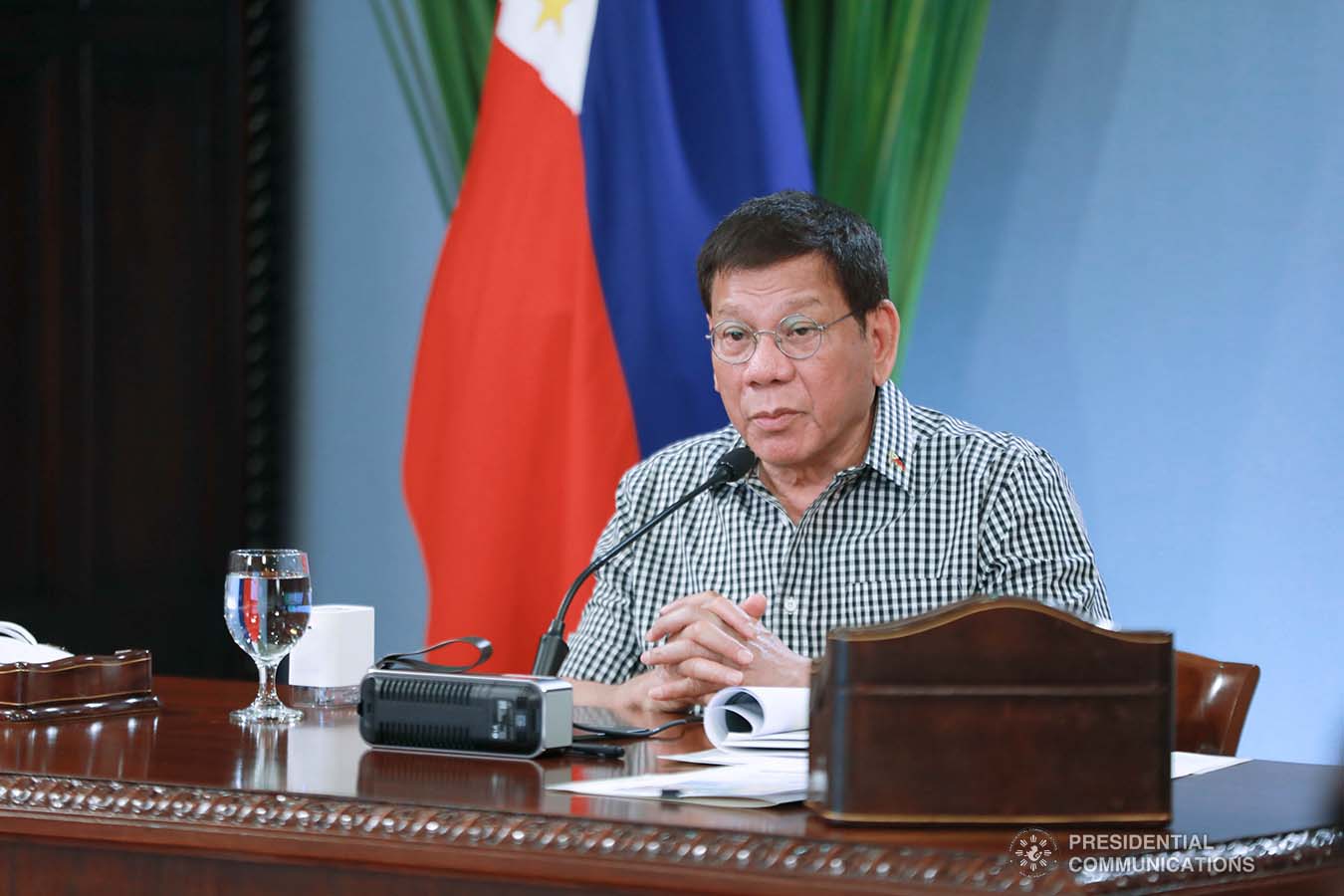 President Rodrigo Roa Duterte presides over a meeting with the Inter-Agency Task Force on the Emerging Infectious Diseases (IATF-EID) core members prior to his talk to the people at the Malacañang Golf (Malago) Clubhouse in Malacañang Park, Manila on February 24, 2021. ACE MORANDANTE/ PRESIDENTIAL PHOTO