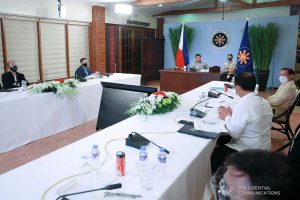 President Rodrigo Roa Duterte presides over a meeting with the Inter-Agency Task Force on the Emerging Infectious Diseases (IATF-EID) core members prior to his talk to the people at the Malacañang Golf (Malago) Clubhouse in Malacañang Park, Manila on February 24, 2021. ACE MORANDANTE/ PRESIDENTIAL PHOTO