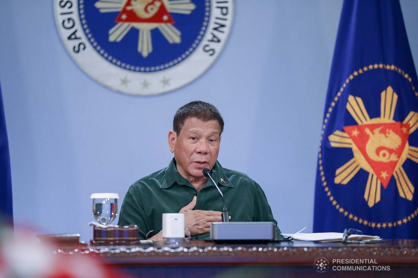 President Rodrigo Roa Duterte talks to the people after holding a meeting with the Inter-Agency Task Force on the Emerging Infectious Diseases (IATF-EID) core members at the Malacañang Golf (Malago) Clubhouse in Malacañang Park, Manila on March 1, 2021. KARL NORMAN ALONZO/ PRESIDENTIAL PHOTO