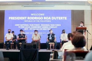 President Rodrigo Roa Duterte attends the Joint National Task Force-Regional Task Force to End Local Communist Armed Conflict (NTF-RTF ELCAC) Region 8 meeting at the Summit Hotel in Tacloban City, Leyte on March 18, 2021. KARL NORMAN ALONZO/ PRESIDENTIAL PHOTO