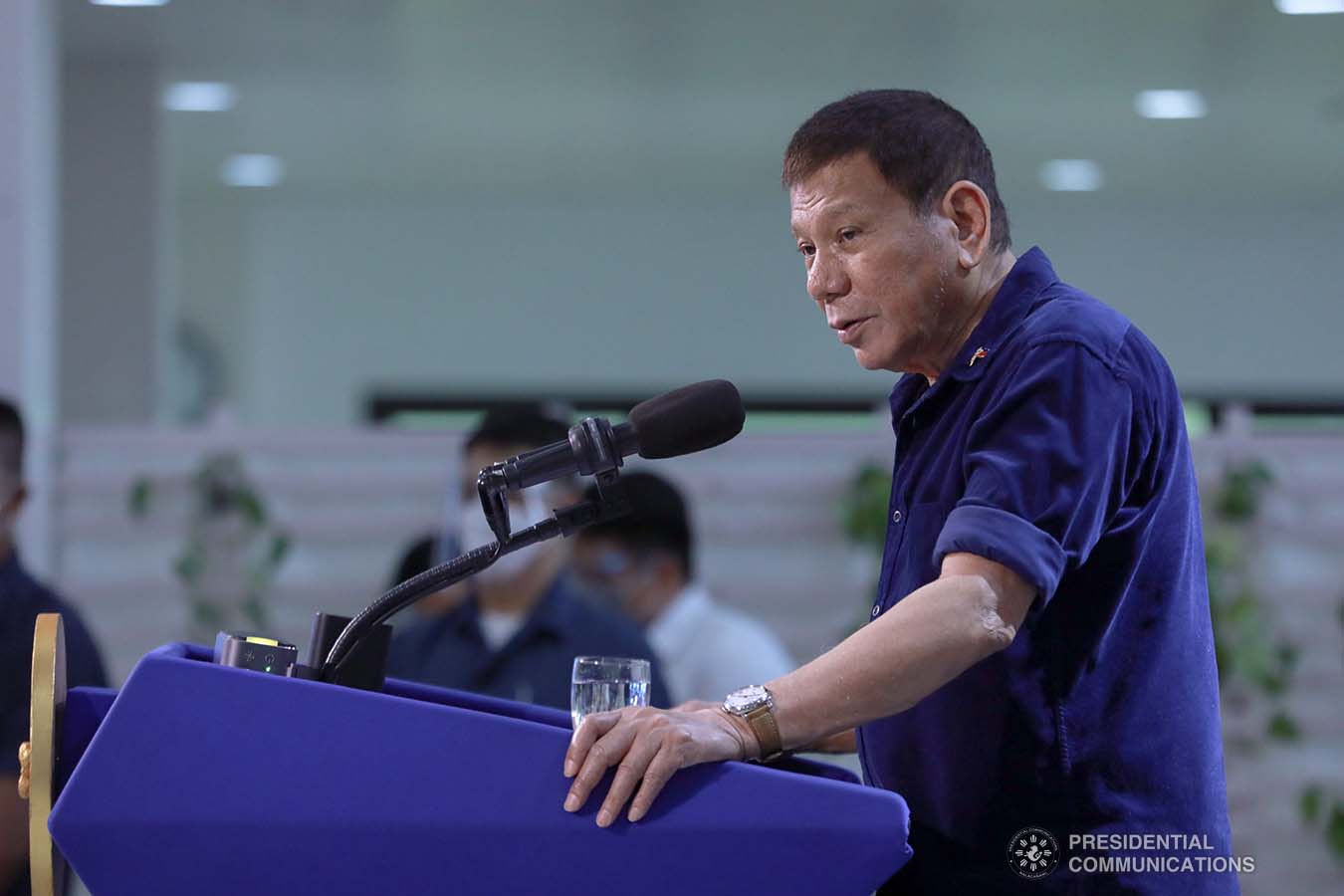 President Rodrigo Roa Duterte delivers his speech during the inauguration of the Port Operations Building at the Port of Dumaguete in Dumaguete City, Negros Oriental on March 11, 2021. ACE MORANDANTE/ PRESIDENTIAL PHOTO