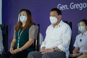President Rodrigo Roa Dutere is accompanied by his partner Honeylet Avanceña during the inauguration of the newly constructed Gen. Gregorio H. Del Pilar Integrated School and Virginia Ramirez-Cruz High School buildings in Bulakan, Bulacan on March 4, 2021. KING RODRIGUEZ/ PRESIDENTIAL PHOTO
