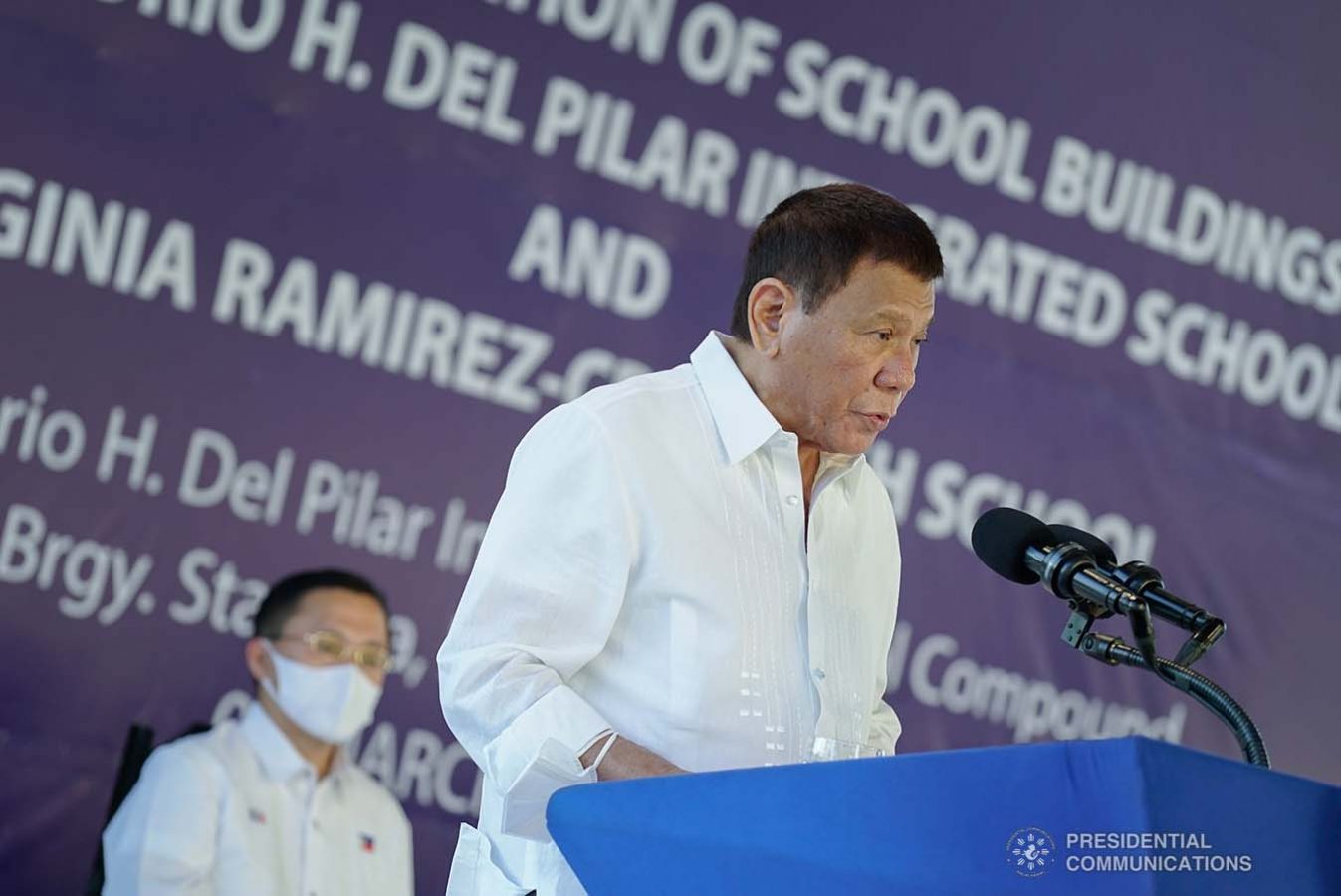 President Rodrigo Roa Duterte delivers his speech during the inauguration of the newly constructed Gen. Gregorio H. Del Pilar Integrated School and Virginia Ramirez-Cruz High School buildings in Bulakan, Bulacan on March 4, 2021. KING RODRIGUEZ/ PRESIDENTIAL PHOTO