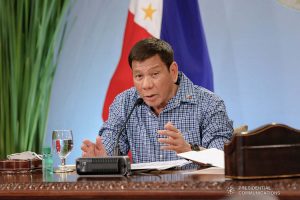 President Rodrigo Roa Duterte talks to the people after holding a meeting with the Inter-Agency Task Force on the Emerging Infectious Diseases (IATF-EID) core members at the Malacañang Golf (Malago) Clubhouse in Malacañang Park, Manila on May 13, 2021. RICHARD MADELO/ PRESIDENTIAL PHOTO