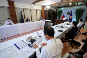 President Rodrigo Roa Duterte presides over a meeting with the Inter-Agency Task Force on the Emerging Infectious Diseases (IATF-EID) core members prior to his talk to the people at the Malacañang Golf (Malago) Clubhouse in Malacañang Park, Manila on May 31, 2021. RICHARD MADELO/ PRESIDENTIAL PHOTO