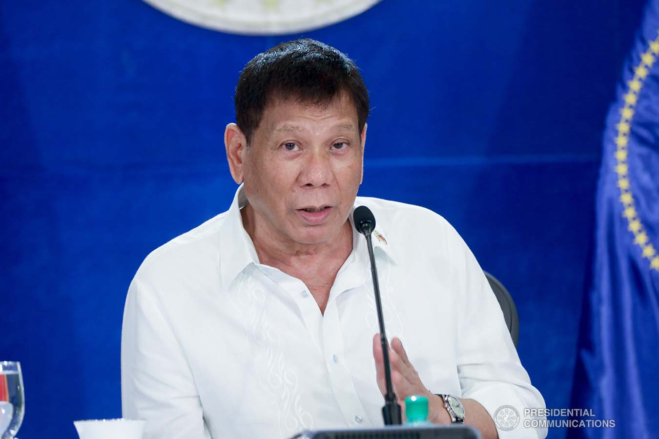 President Rodrigo Roa Duterte talks to the people after holding a meeting with the Inter-Agency Task Force on the Emerging Infectious Diseases (IATF-EID) core members at the Arcadia Active Lifestyle Center in Matina, Davao City on September 22, 2021. SIMEON CELI/ PRESIDENTIAL PHOTO