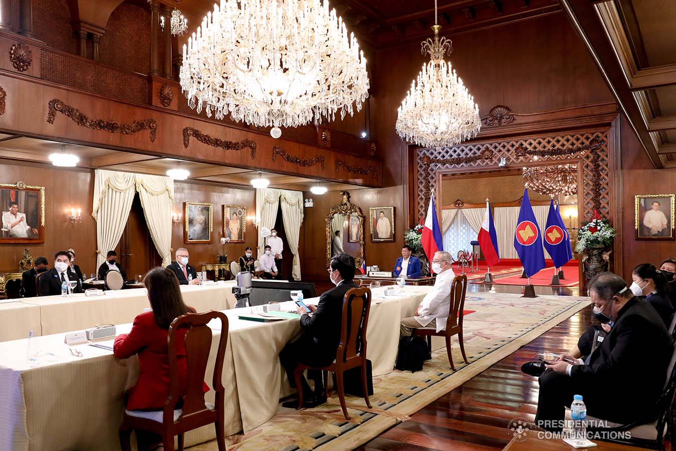 President Rodrigo Roa Duterte joins other leaders from the Association of Southeast Asian Nations (ASEAN) member countries in the virtual 14th Brunei Darussalam–Indonesia–Malaysia–Philippines East ASEAN Growth Area (BIMP-EAGA) Summit at the Malacañang Palace on October 28, 2021. ALBERTO ALCAIN/ PRESIDENTIAL PHOTO