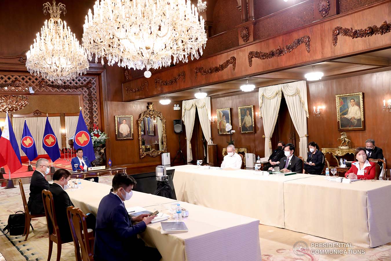 President Rodrigo Roa Duterte joins other leaders from the Association of Southeast Asian Nations (ASEAN) member countries in the virtual 14th Brunei Darussalam–Indonesia–Malaysia–Philippines East ASEAN Growth Area (BIMP-EAGA) Summit at the Malacañang Palace on October 28, 2021. ALBERTO ALCAIN/ PRESIDENTIAL PHOTO