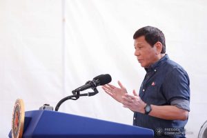 President Rodrigo Roa Duterte delivers his speech during the inauguration of the 7.42-kilometer Sariaya Bypass Road in Barangay Isabang, Lucena City, Quezon on October 21, 2021. SIMEON CELI/ PRESIDENTIAL PHOTO