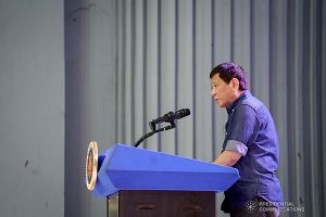 President Rodrigo Roa Duterte delivers his message during the joint National Task Force-Regional Task Force to End Local Communist Armed Conflict IV-A meeting at the Quezon Convention Center in Lucena City, Quezon on October 21, 2021. KING RODRIGUEZ/ PRESIDENTIAL PHOTO