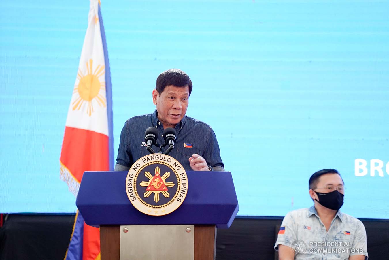 President Rodrigo Roa Duterte delivers his speech during the inauguration of the 7.42-kilometers Sariaya Bypass Road in Barangay Isabang, Lucena City, Quezon on October 21, 2021. KING RODRIGUEZ/ PRESIDENTIAL PHOTO