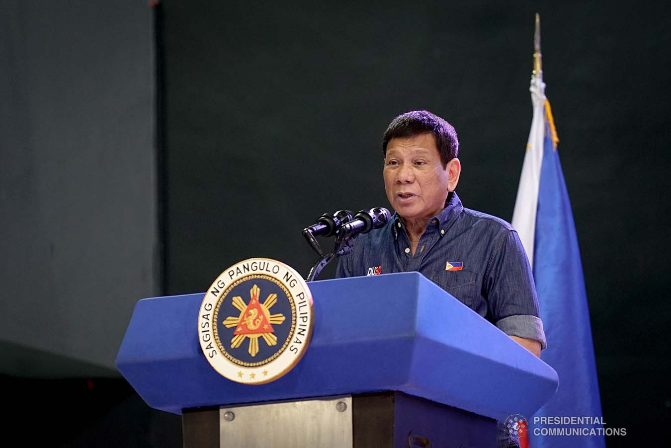 President Rodrigo Roa Duterte delivers his message during the joint National Task Force-Regional Task Force to End Local Communist Armed Conflict IV-A meeting at the Quezon Convention Center in Lucena City, Quezon on October 21, 2021. KING RODRIGUEZ/ PRESIDENTIAL PHOTO