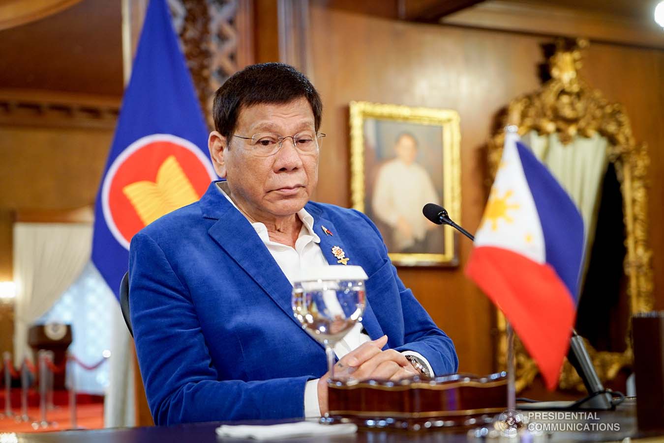 President Rodrigo Roa Duterte joins other leaders from the Association of Southeast Asian Nations (ASEAN) member countries in the virtual 14th Brunei Darussalam–Indonesia–Mallaysia–Philippines East ASEAN Growth Area (BIMP-EAGA) Summit at the Malacañang Palace on October 28, 2021. KING RODRIGUEZ/ PRESIDENTIAL PHOTO