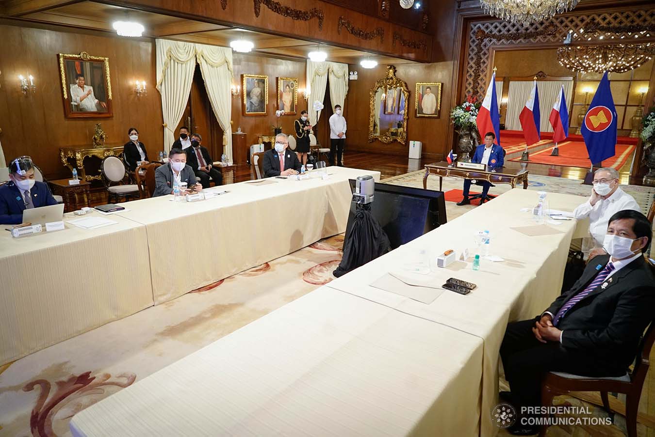 President Rodrigo Roa Durterte joins other leaders from Association of Southeast Asian Nations (ASEAN) member countries in the third day of the virtual plenary session of the 38th and 39th Association of Southeast Asian Nations (ASEAN) Summits and Related Summits hosted by Brunei Darussalam at the Malacañang Palace on October 26, 2021. KING RODRIGUEZ/ PRESIDENTIAL PHOTO