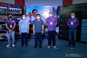 President Rodrigo Roa Duterte poses for a photo opportunity with Senator Christopher Lawrence "Bong" Go, Transportation Secretary Arthur Tugade, Civil Aviation Authority of the Philippines Director General Captain Jim Sydiongco, and Chief of Staff Atty. Danjun Lucas after inspecting the development projects at the Zamboanga International Airport in Zamboanga City on December 2, 2021. TOTO LOZANO/ PRESIDENTIAL PHOTO