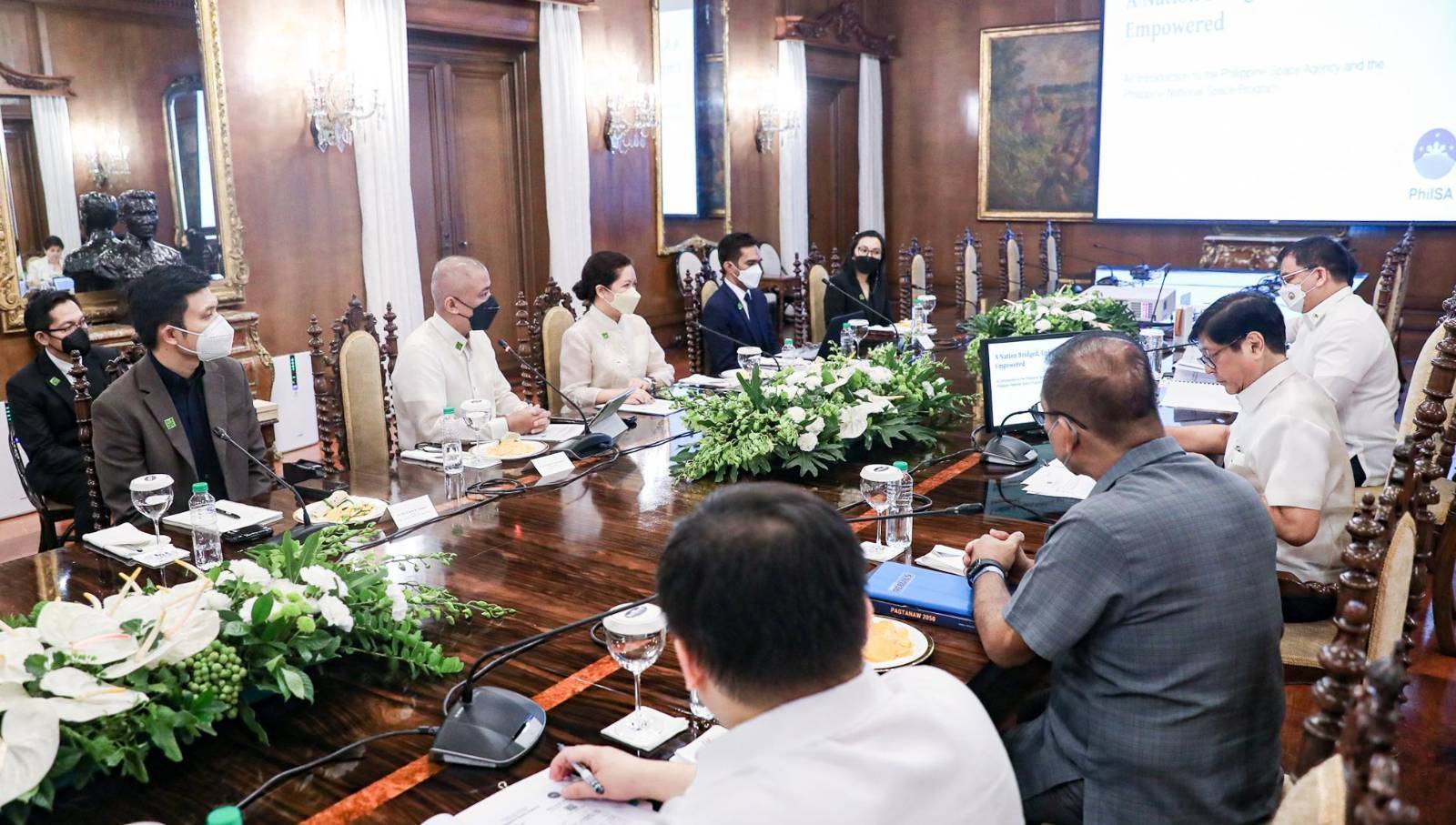 President Ferdinand R. Marcos participated in a meeting. Marcos with Philippine Space Agency to discuss the country's priorities in space science and the application of its technologies for the security and development of the Filipino people.
