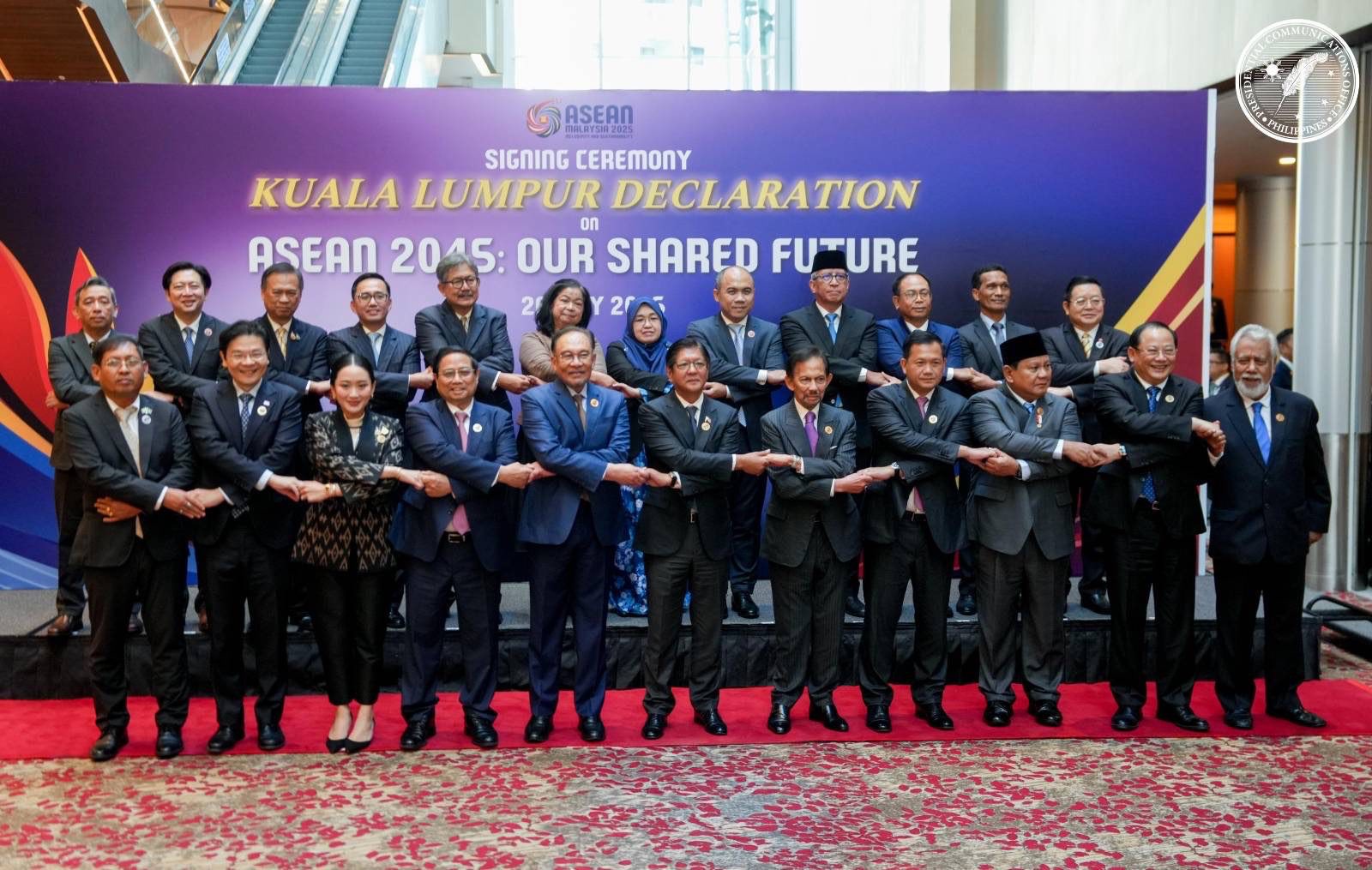 President Ferdinand R. Marcos Jr. joined fellow ASEAN leaders at the signing ceremony of the Kuala Lumpur Declaration on ASEAN 2045: Our Shared Future during the 46th ASEAN Summit.